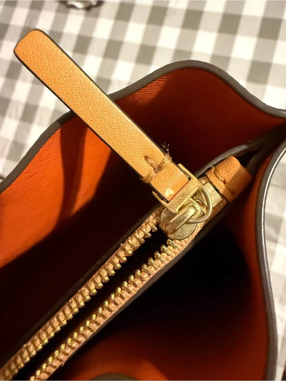 Tory Burch Perry Tote Bag in Cognac with Orange Interior